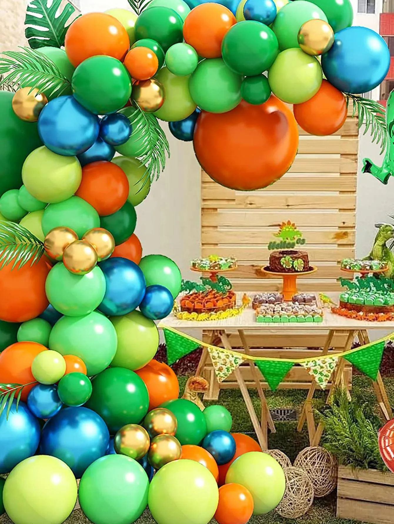 146pcs Dinosaur Theme Party Decor Green Balloon Garland Arch Kit With Dinosaur Foil Ball for Boys Birthday Party Wedding Decorations