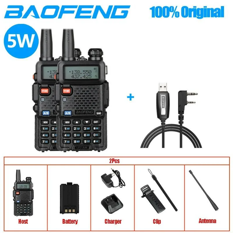 2pcs Baofeng Original UV5R Walkie Talkie Dual Band 136-174Mhz 400-520Mhz Portable BF UV-5R 8W Two Way Radio Pofung Transceiver