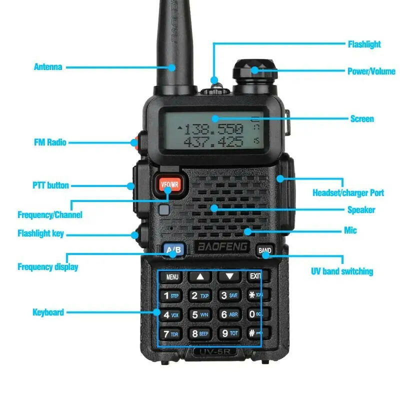 2pcs Baofeng Original UV5R Walkie Talkie Dual Band 136-174Mhz 400-520Mhz Portable BF UV-5R 8W Two Way Radio Pofung Transceiver