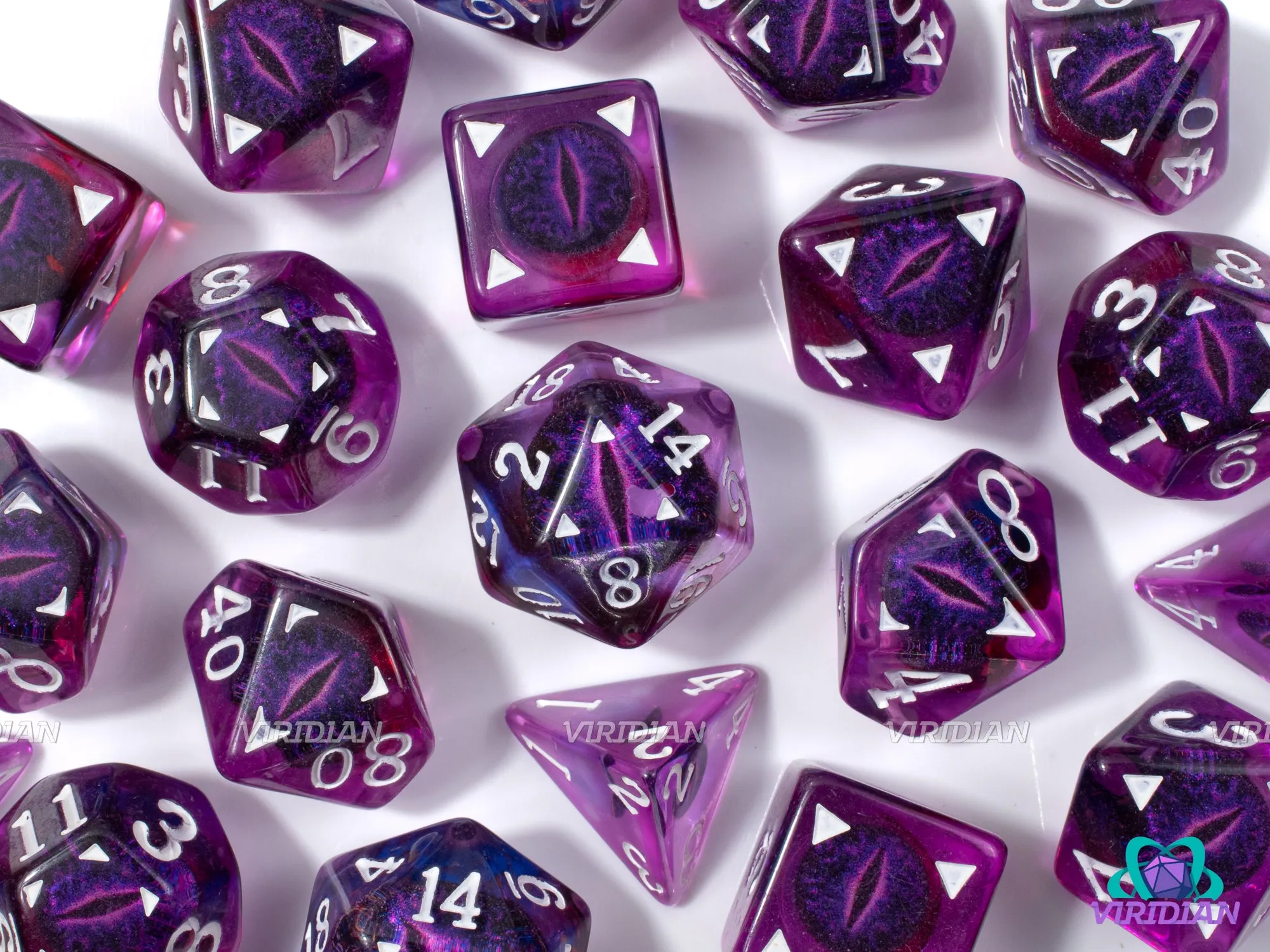 Amethyst Draconis | Dragon Eyes Dice, Translucent Purple, Purple | Resin Dice Set (7)