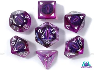 Amethyst Draconis | Dragon Eyes Dice, Translucent Purple, Purple | Resin Dice Set (7)