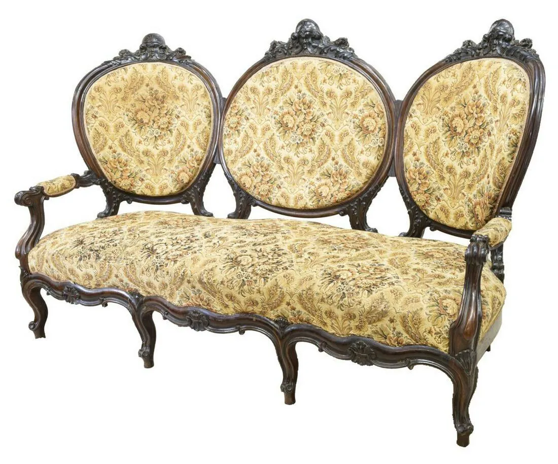 Antique Settee, Louis XV Style Rosewood, Rococo, Triple Crest, 1840-1870!!