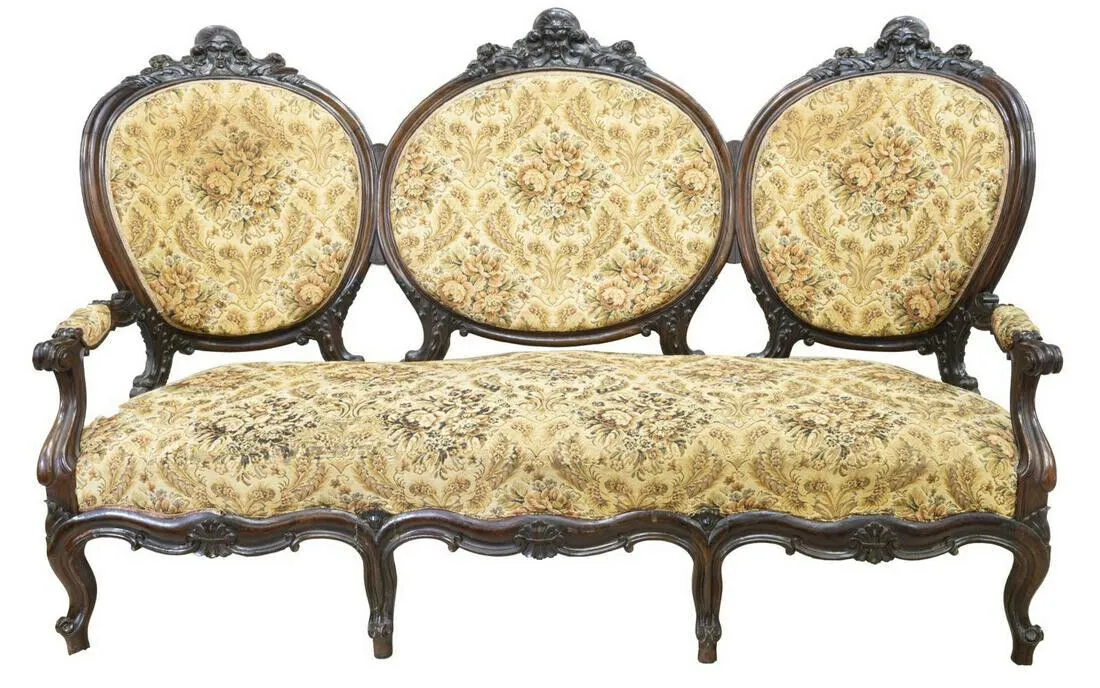 Antique Settee, Louis XV Style Rosewood, Rococo, Triple Crest, 1840-1870!!