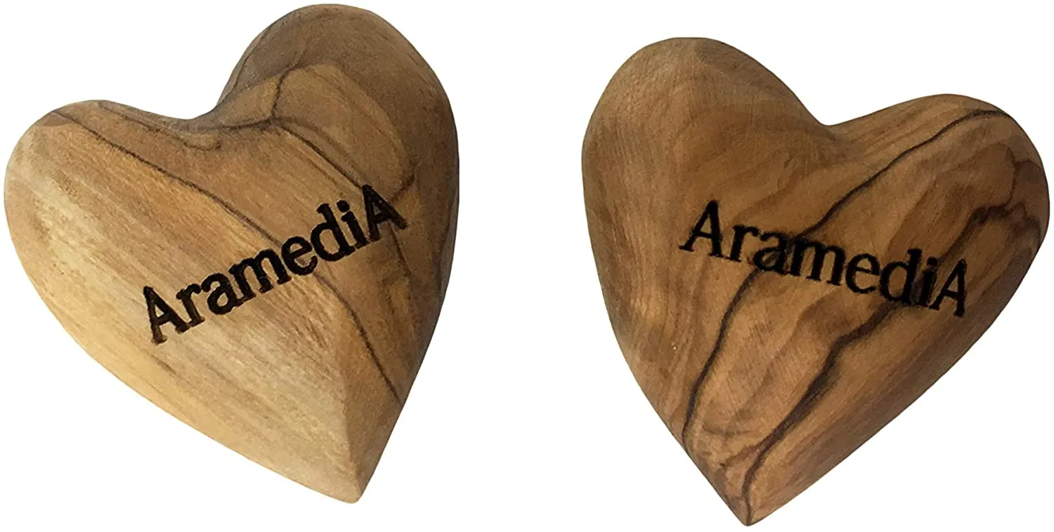 AramediA Olive Handcrafted Small Olive Wood Heart in The Holy Land by Artisans-Set of 2 – 2" x 1.75" (Inches)