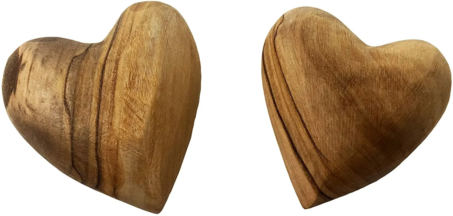 AramediA Olive Handcrafted Small Olive Wood Heart in The Holy Land by Artisans-Set of 2 – 2" x 1.75" (Inches)