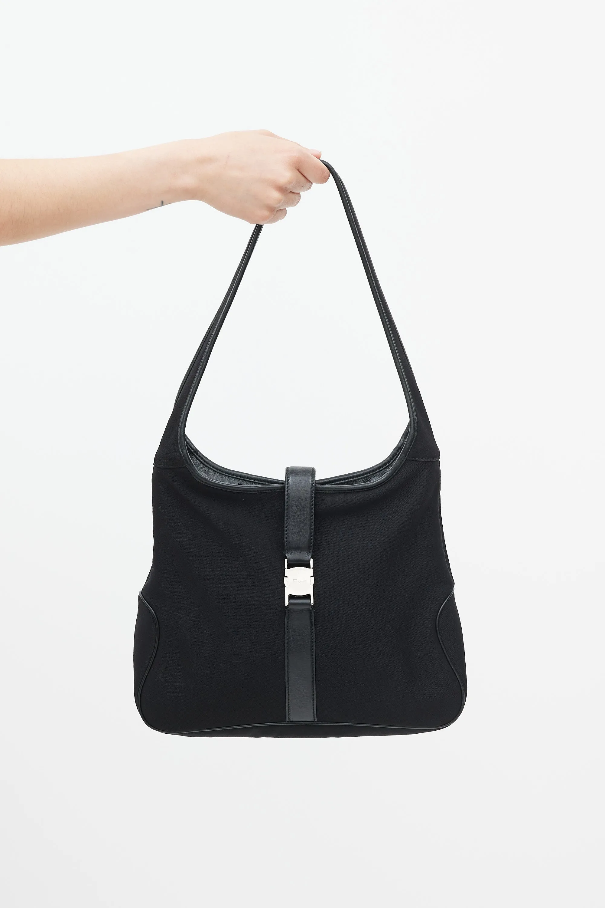 Black Leather Trimmed Bag