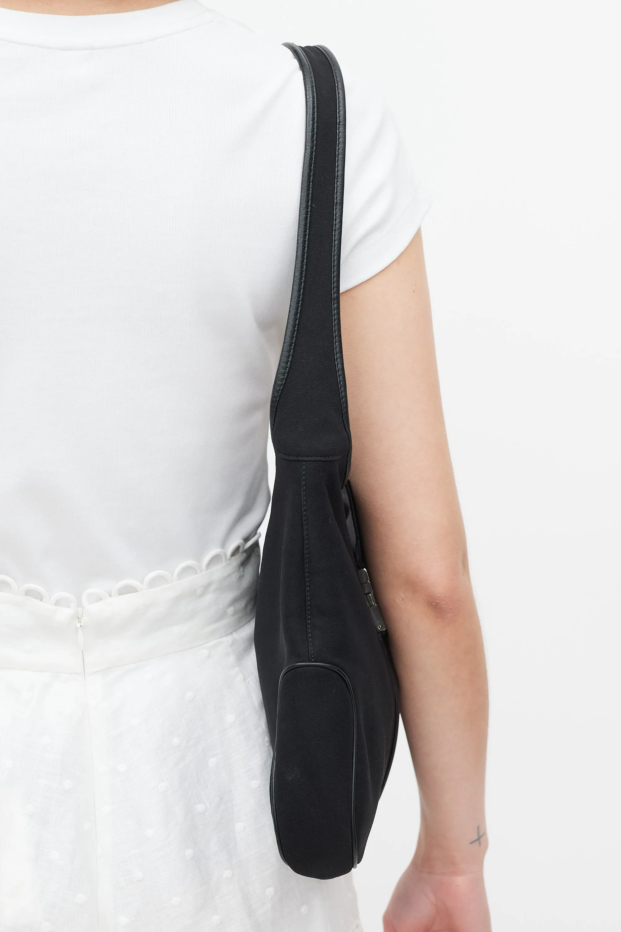 Black Leather Trimmed Bag