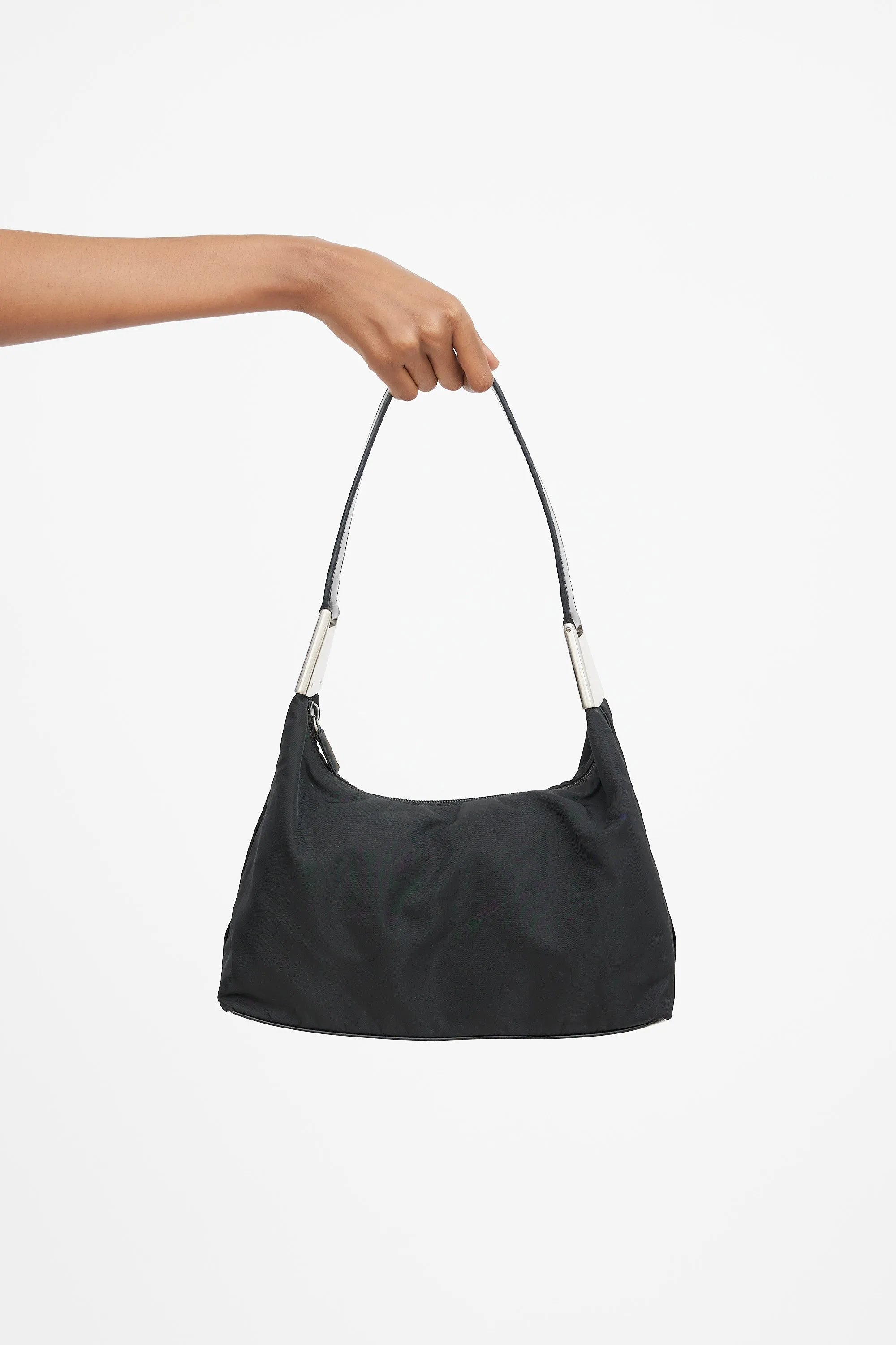 Black Nylon & Leather Strap Shoulder Bag