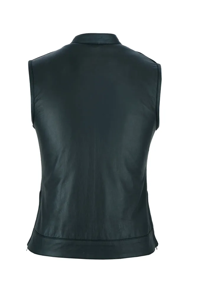 Black Premium Leather Single Back Panel Concealment Vest