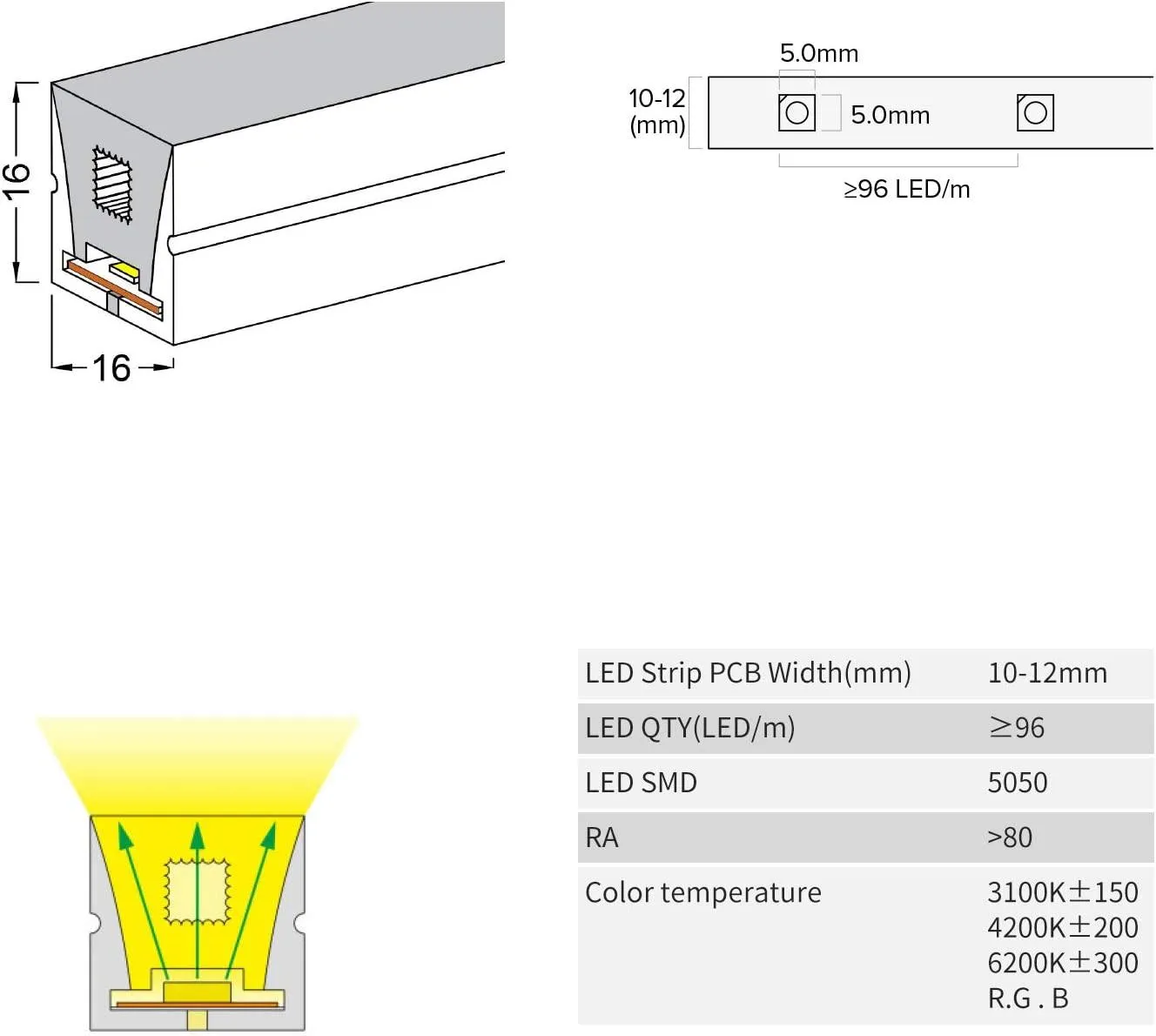 Black Silicone LED Neon Flex Tube Diffuser Body for LED Strip Light 16x16mm