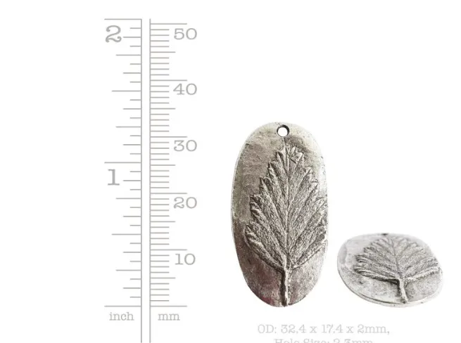 Charm Alder Leaf Antique Gold, 17x32mm