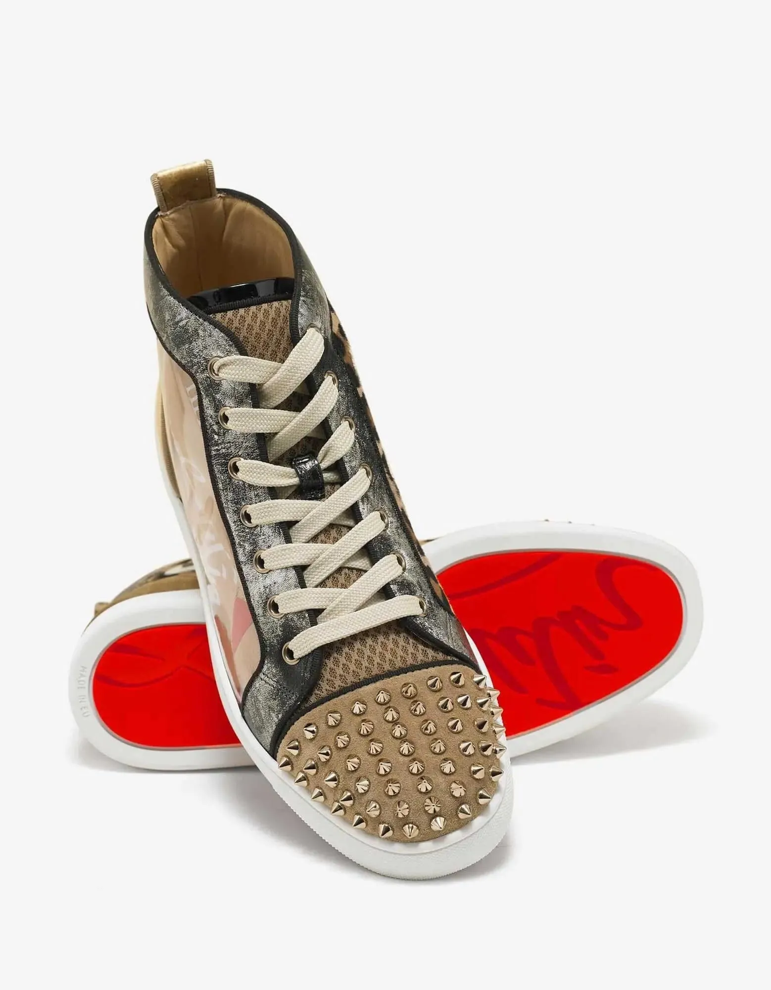 Christian Louboutin Lou Spikes Loubi Kraft Flat High Top Trainers