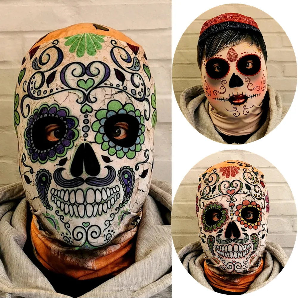 Day Of The Dead Skull Coco Halloween Cosplay Adult Full Face Mask Balaclava Hood Prop