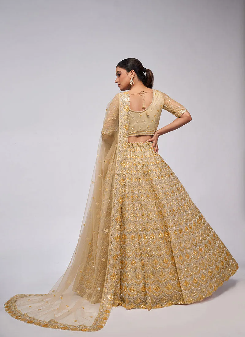 Golden Sequence Embroidery Wedding Lehenga Choli