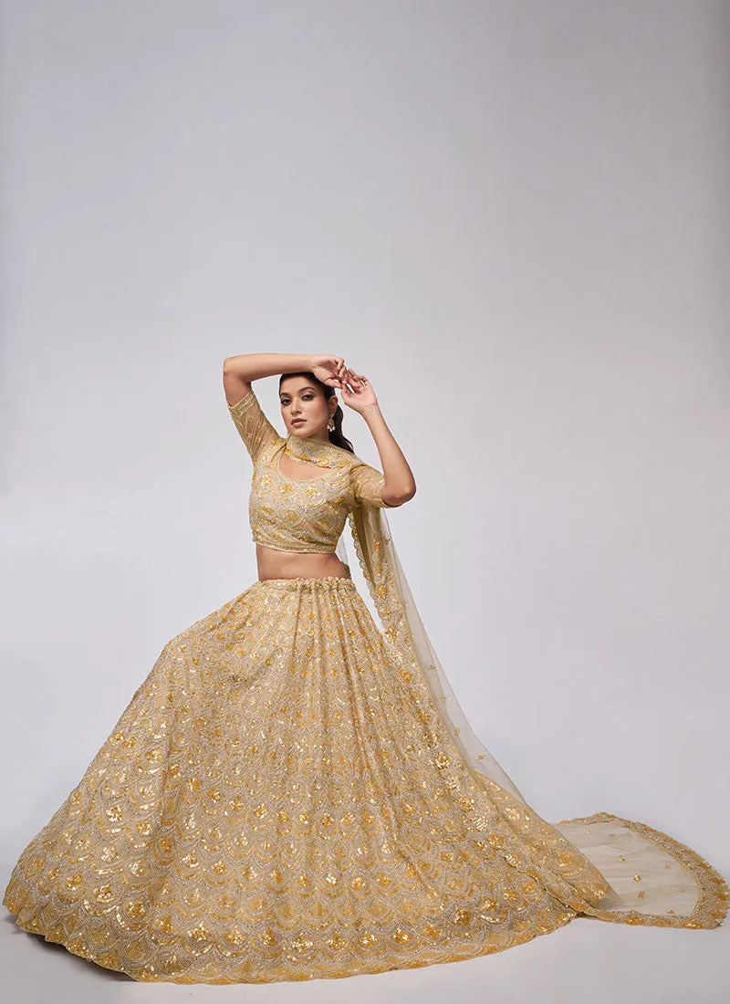 Golden Sequence Embroidery Wedding Lehenga Choli