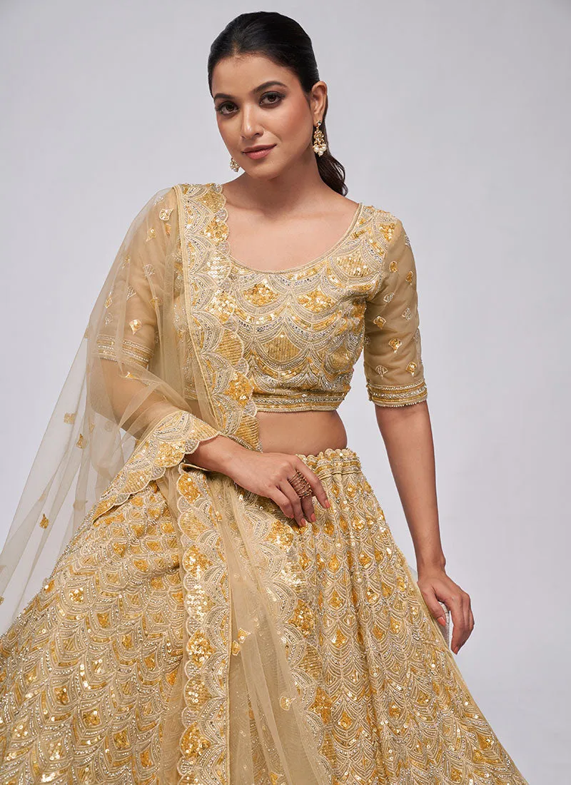 Golden Sequence Embroidery Wedding Lehenga Choli