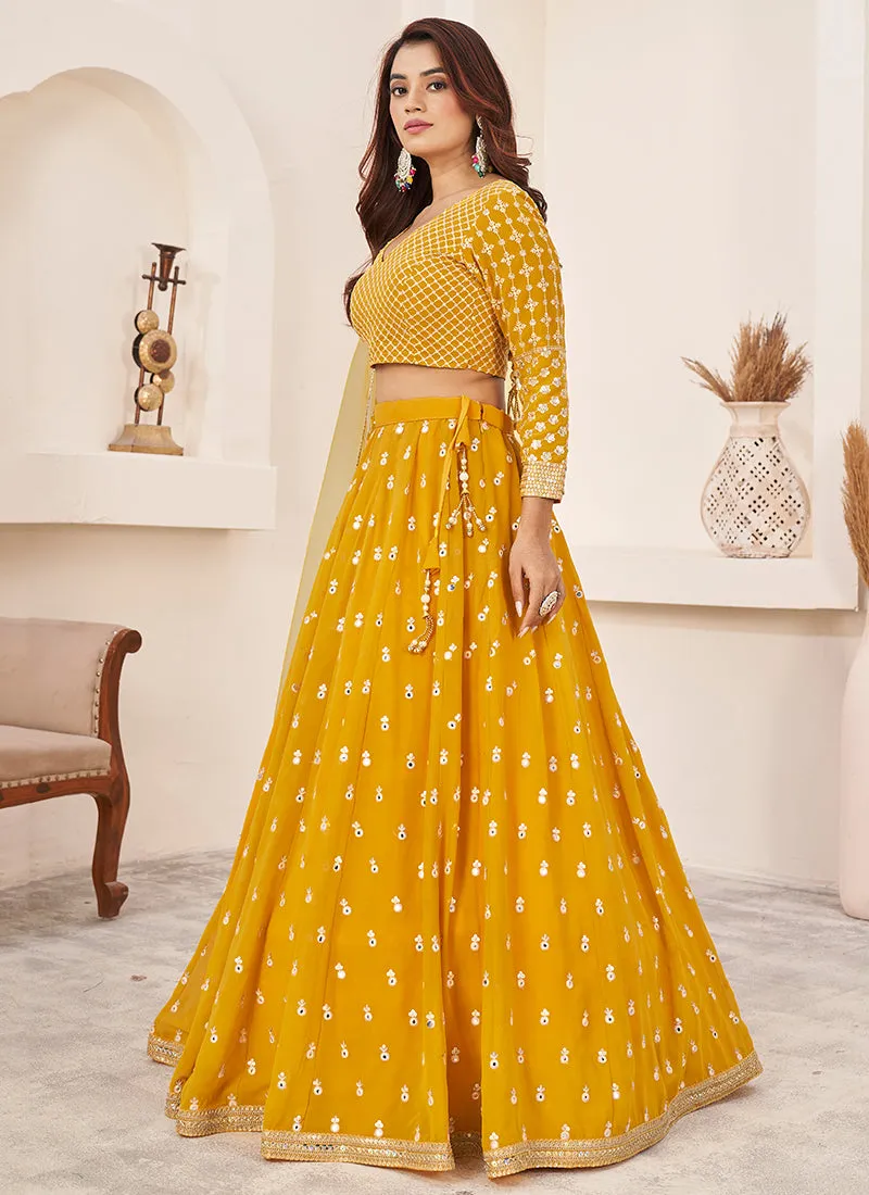 Golden Yellow Sequence Embroidery Traditional Lehenga Choli