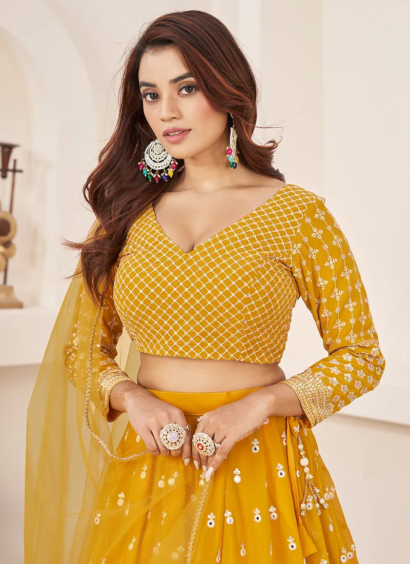 Golden Yellow Sequence Embroidery Traditional Lehenga Choli