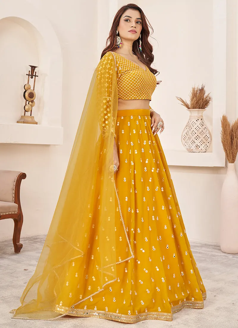 Golden Yellow Sequence Embroidery Traditional Lehenga Choli