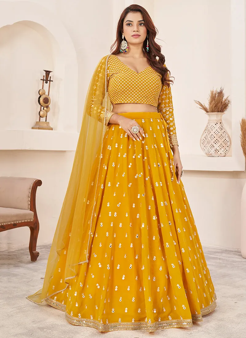 Golden Yellow Sequence Embroidery Traditional Lehenga Choli