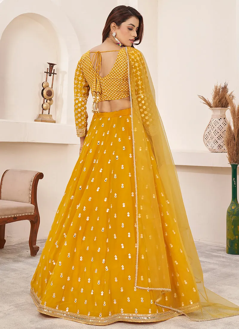 Golden Yellow Sequence Embroidery Traditional Lehenga Choli