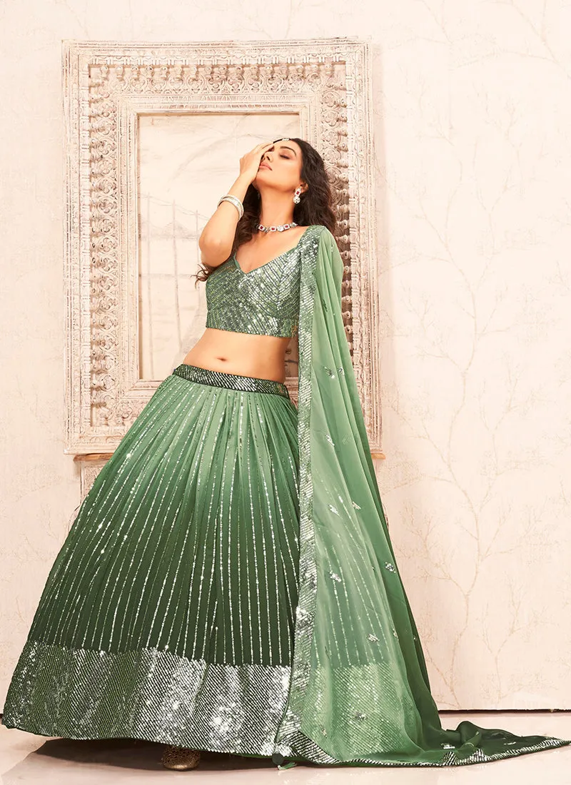 Green Handwork Embroidery Georgette Lehenga Choli