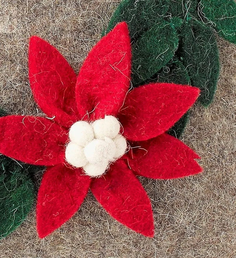 Hand Felted Wool Christmas Pillow - PEACE Wreath in Natural Gray - 20"