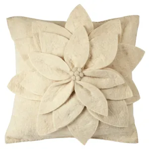 Hand Felted Wool  Pillow - Cream 3D Flower on Cream – 20"