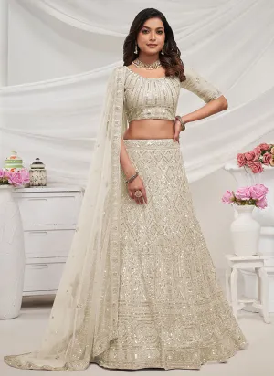 Ivory Sequence And Pearl Embroidery Wedding Lehenga