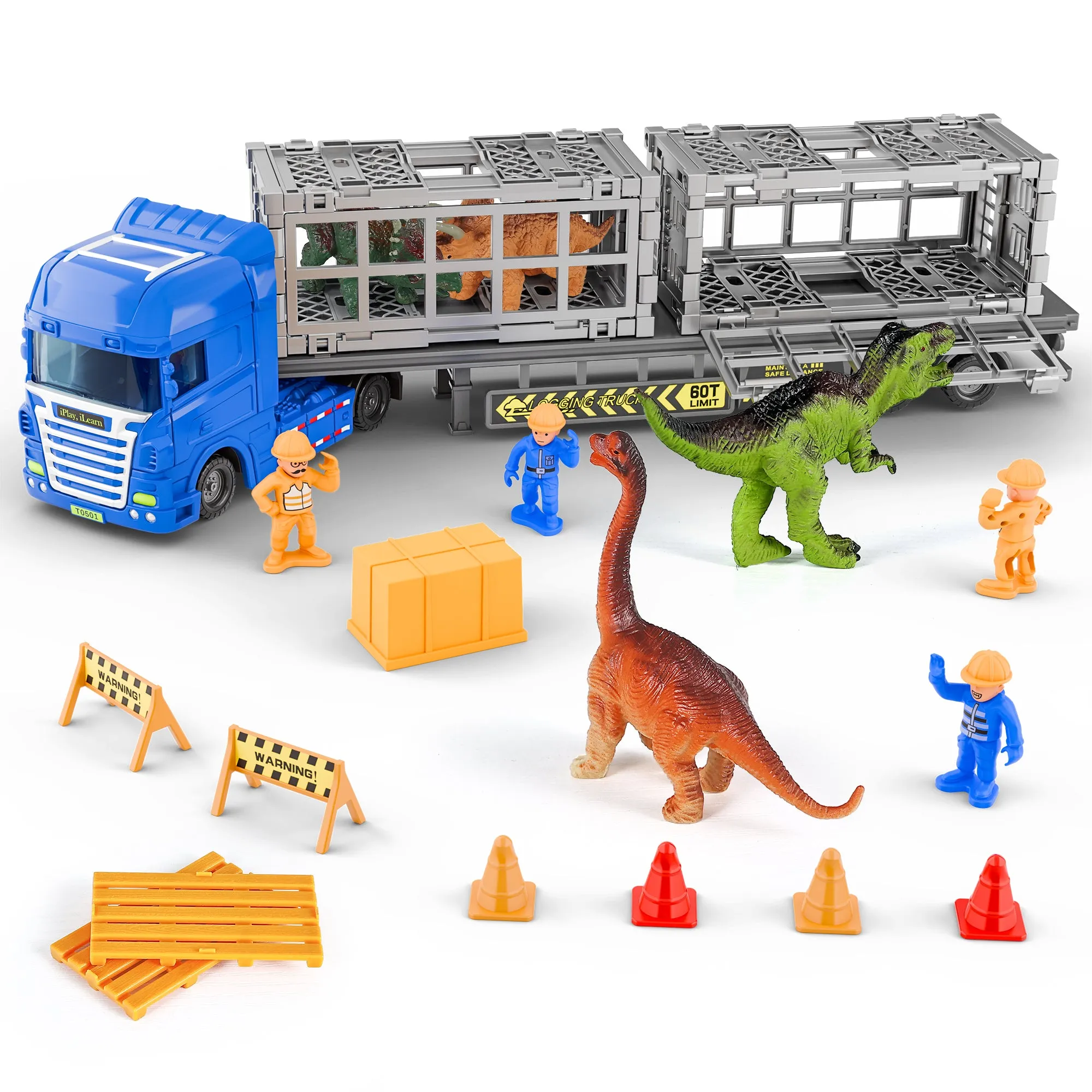 Kids Dinosaur Cargo Truck Toys, Toddler Construction Vehicle Playset