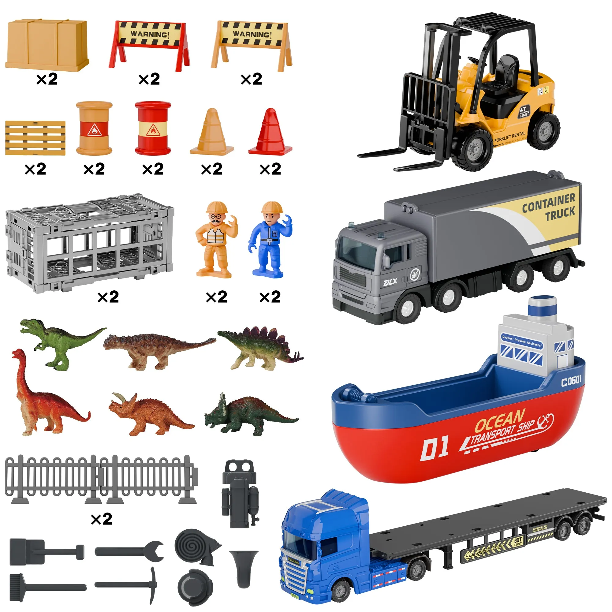 Kids Dinosaur Cargo Truck Toys, Toddler Construction Vehicle Playset