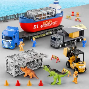 Kids Dinosaur Cargo Truck Toys, Toddler Construction Vehicle Playset