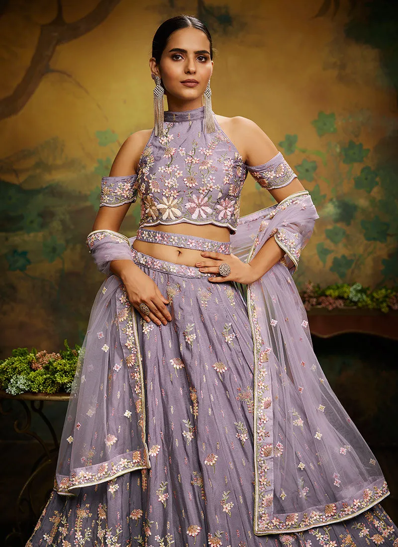 Lavender Multi Embroidery Lehenga Choli And Dupatta