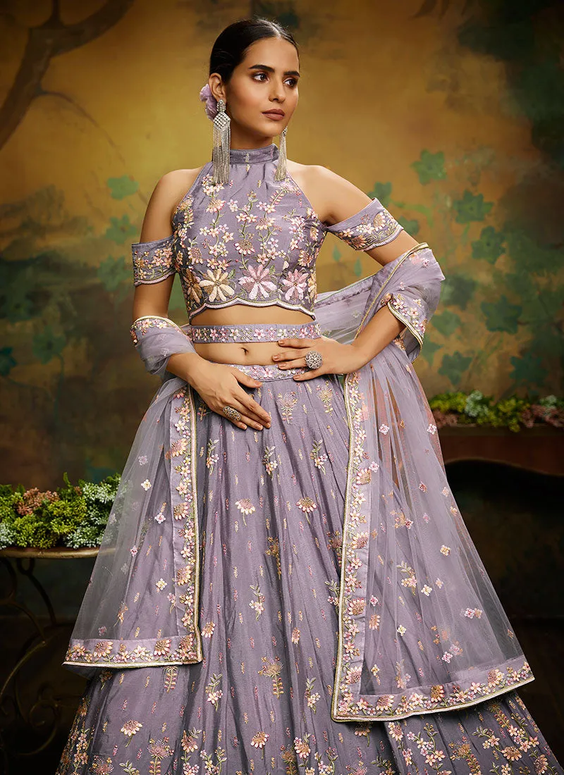 Lavender Multi Embroidery Lehenga Choli And Dupatta