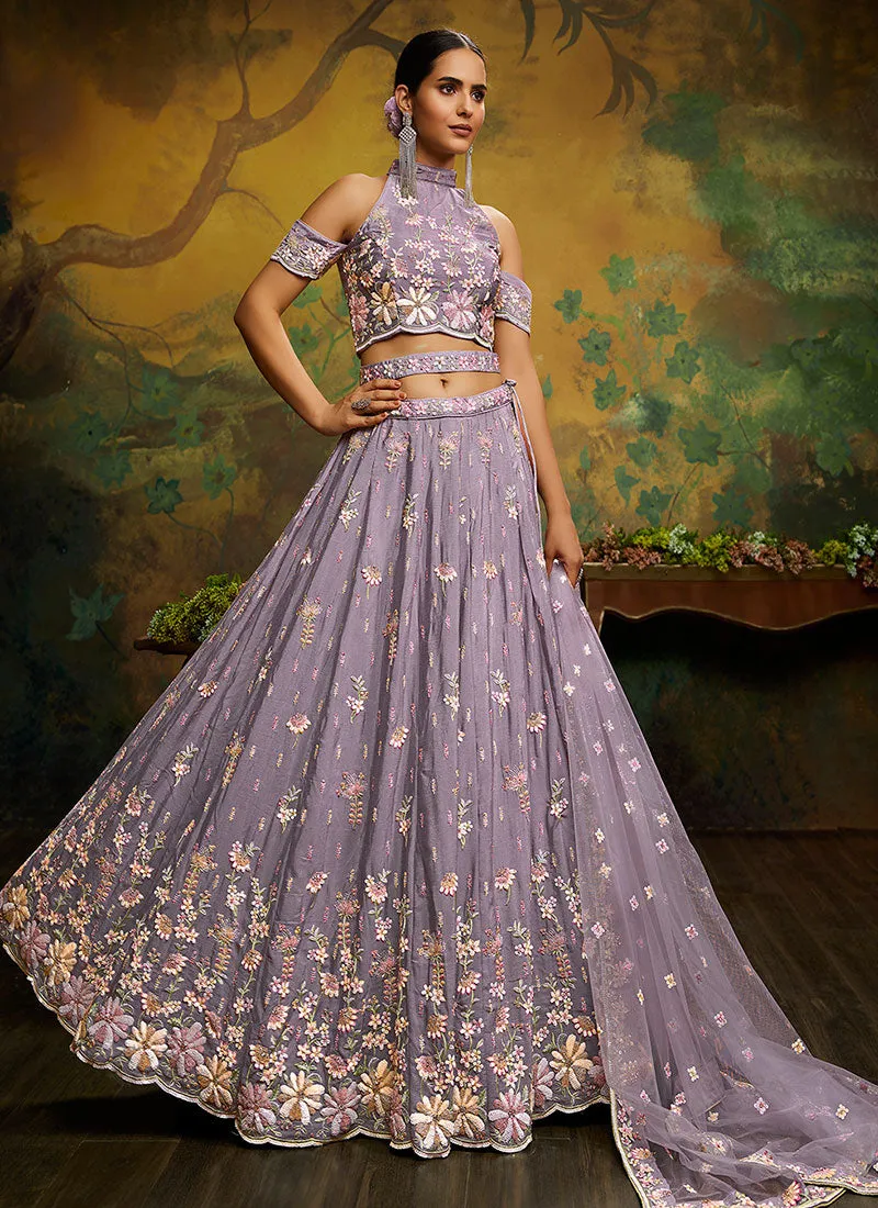 Lavender Multi Embroidery Lehenga Choli And Dupatta