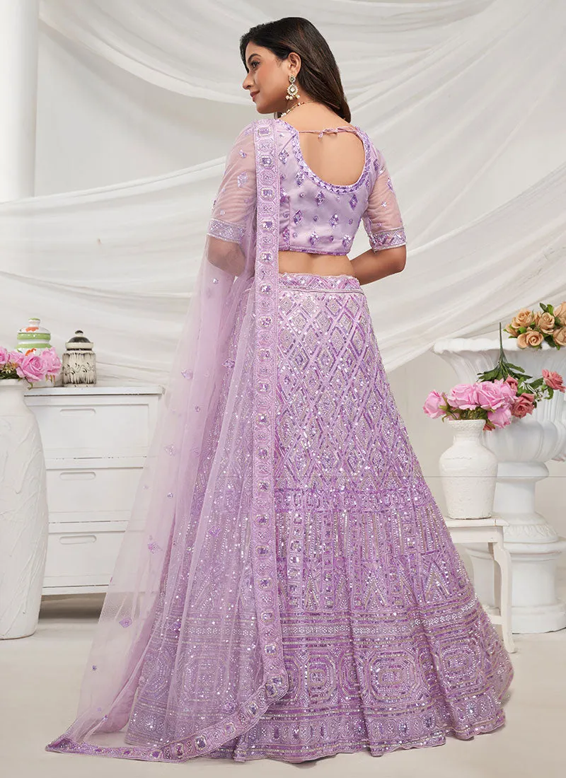 Lavender Sequence And Pearl Embroidery Wedding Lehenga