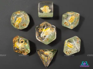 Lil' Stegosaurus | Dinosaur Inside Clear Resin Dice Set (7) | Dungeons and Dragons (DnD)