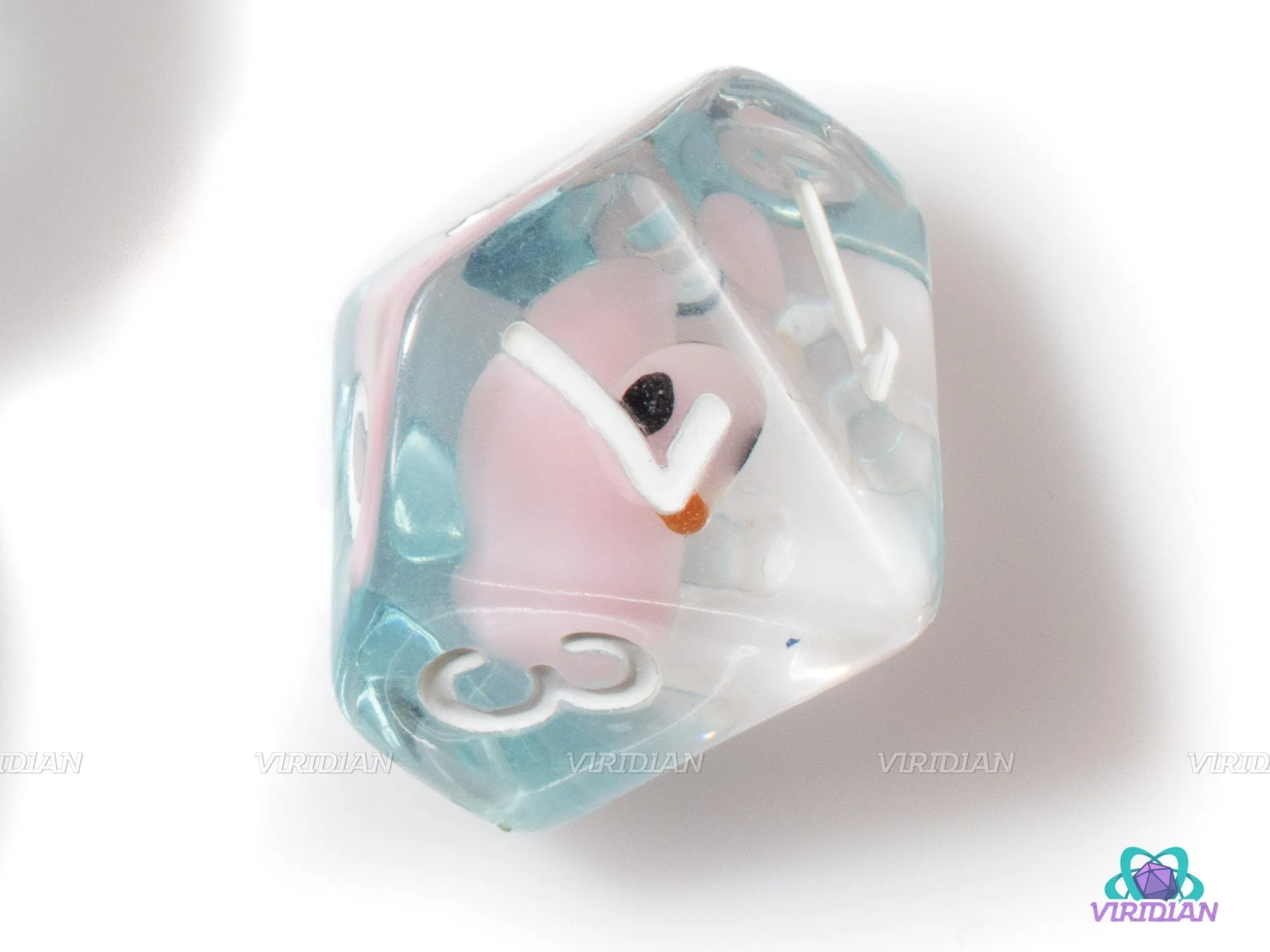 Loot Goose | Pink Duck, Light-Blue/Aqua Glittery Base, Clear | Resin Dice Set (7)