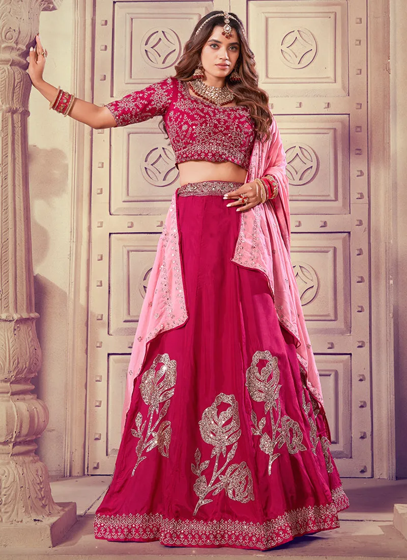 Magenta Traditional Embroidered Bridal Lehenga Choli