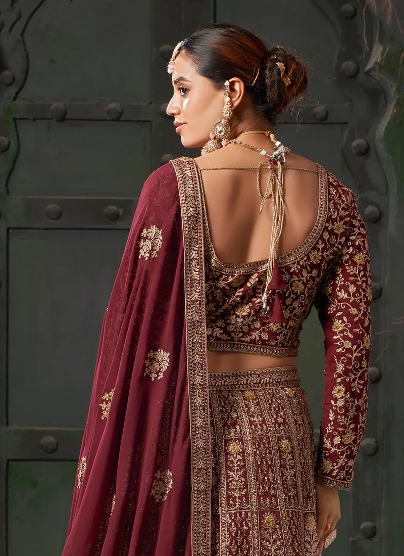 Maroon Embroidered Wedding Lehenga Choli