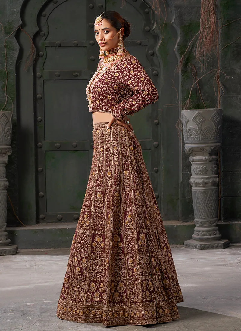 Maroon Embroidered Wedding Lehenga Choli