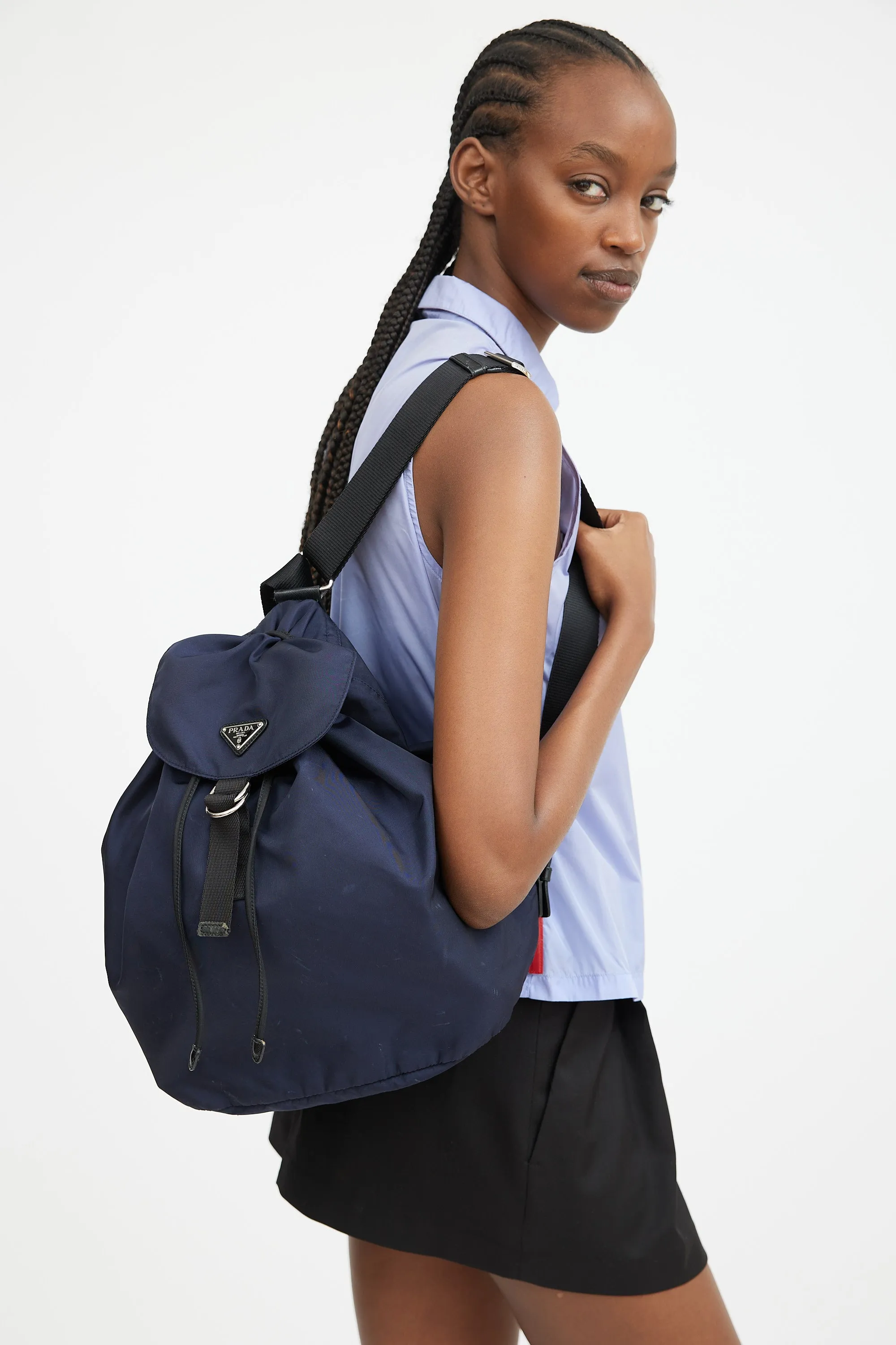 Navy Nylon Drawstring Backpack