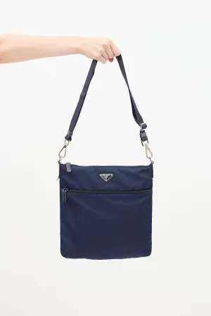 Navy Tessuto Nylon Crossbody Bag