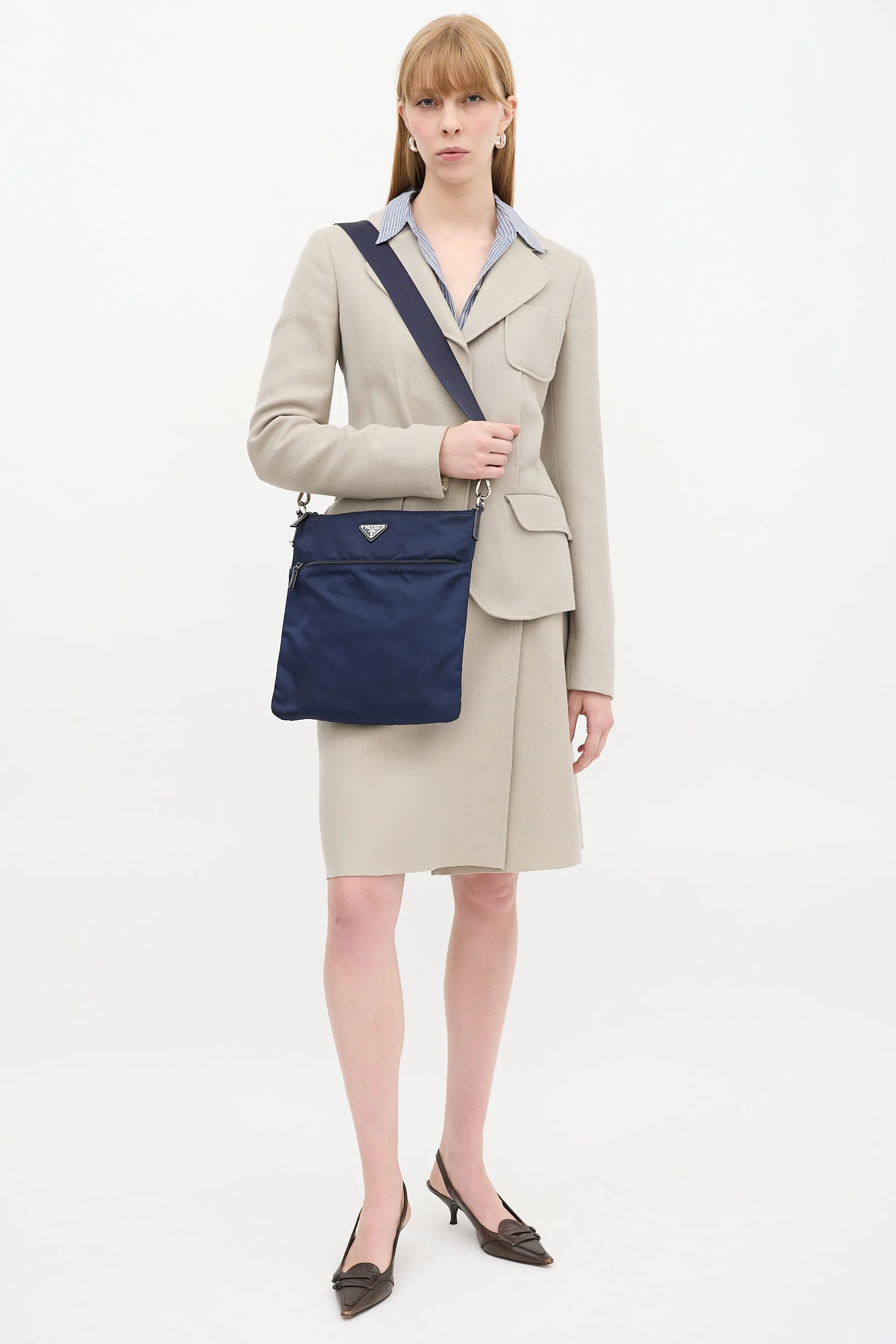 Navy Tessuto Nylon Crossbody Bag