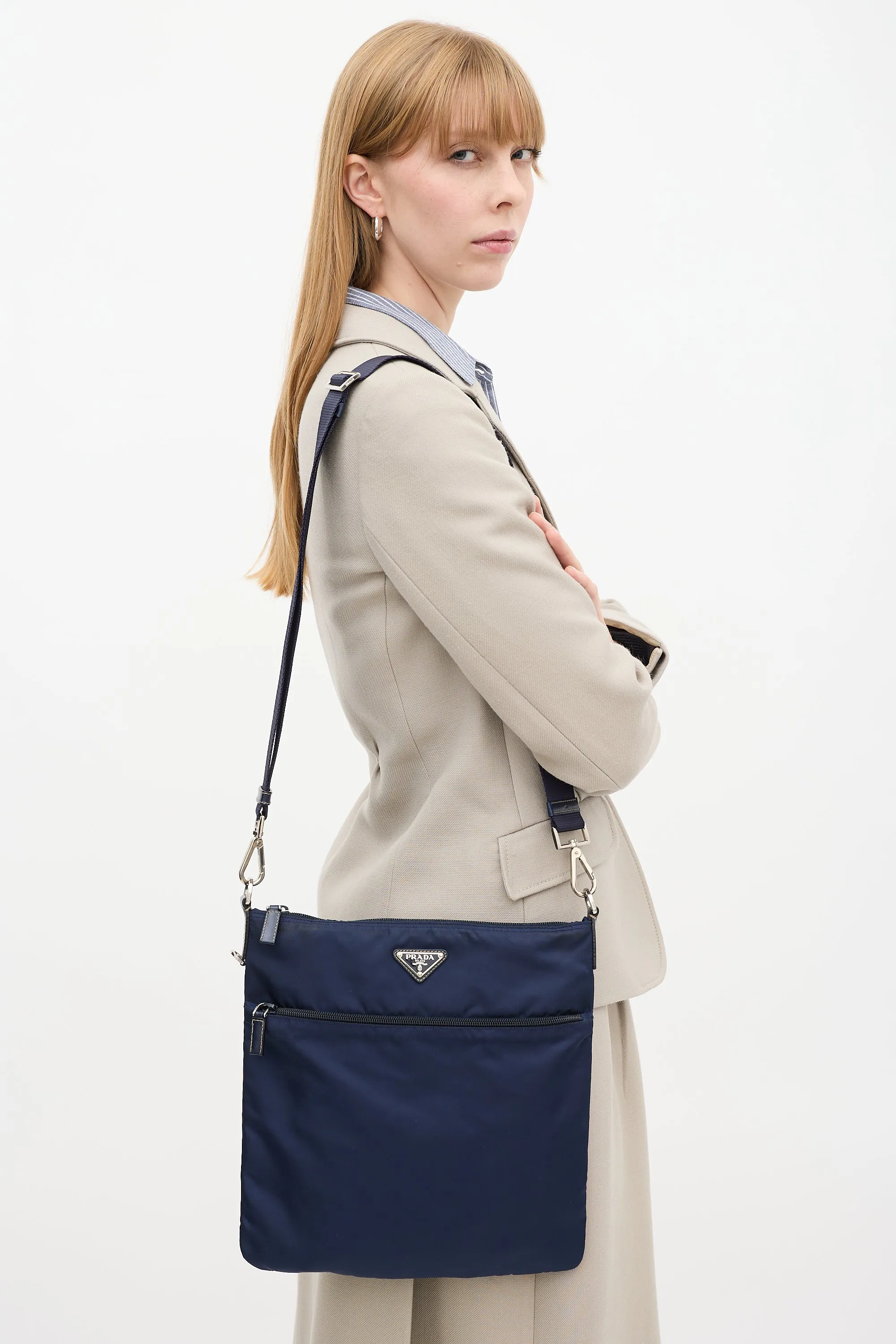 Navy Tessuto Nylon Crossbody Bag