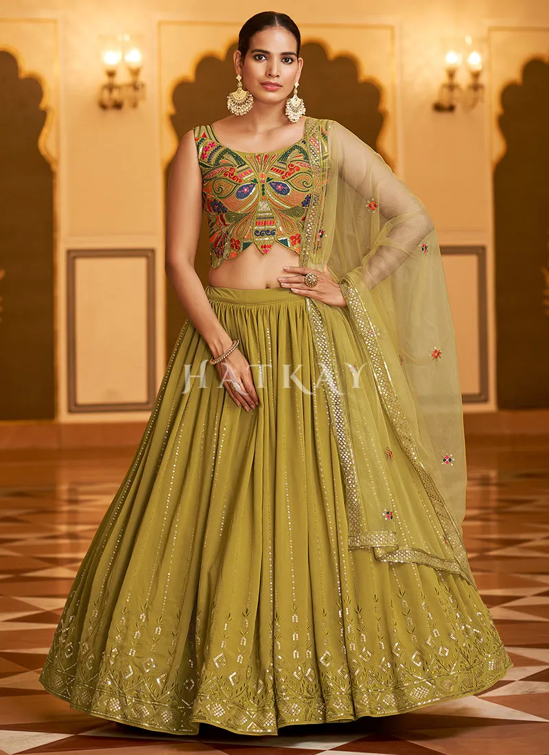 Pale Green Sequence Embroidered Traditional Lehenga Choli