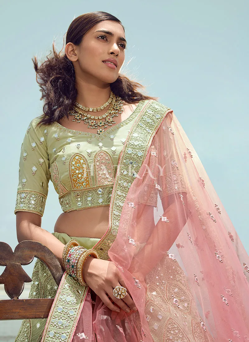 Pale Green Zarkan Embroidered Designer Lehenga Choli