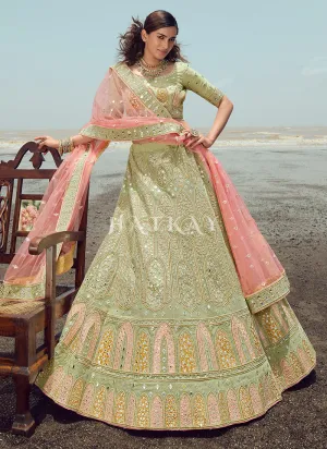 Pale Green Zarkan Embroidered Designer Lehenga Choli