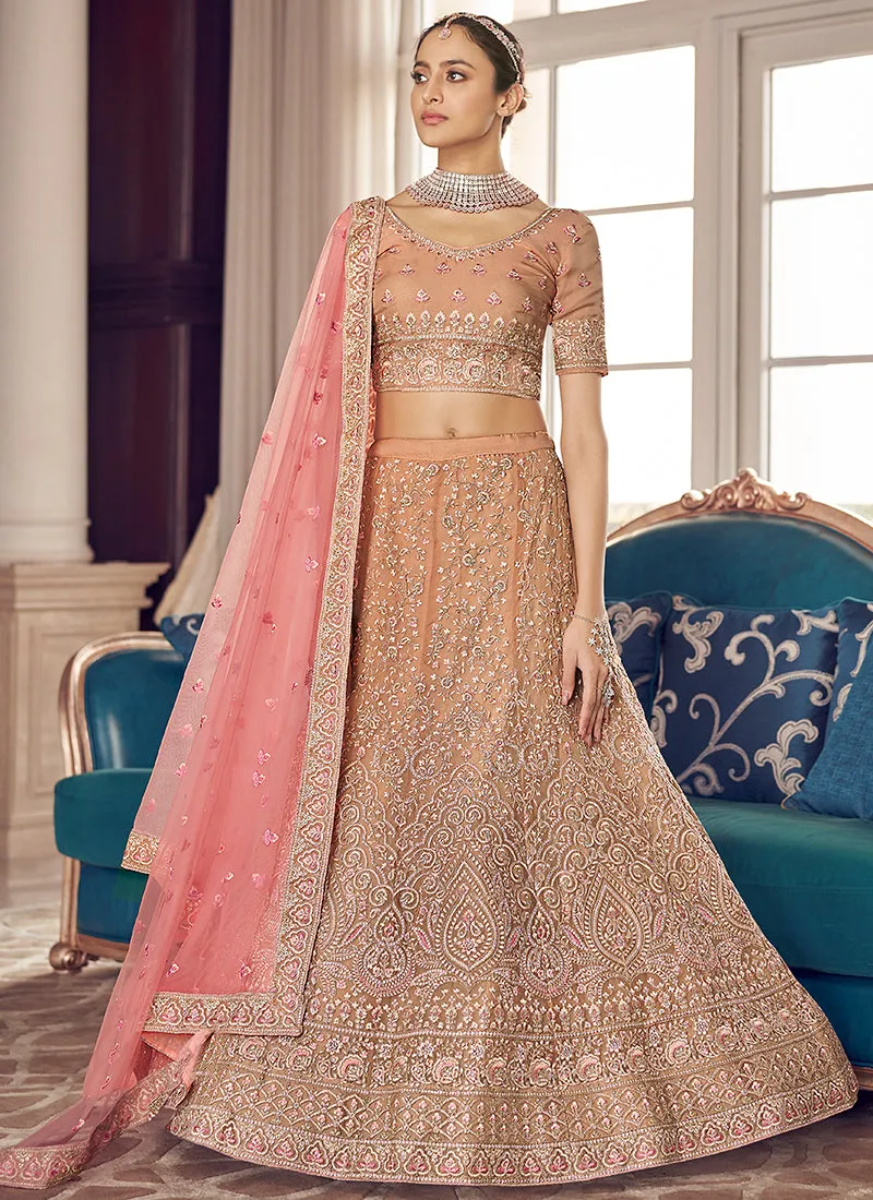 Peach Multi Embroidery Wedding Lehenga Choli