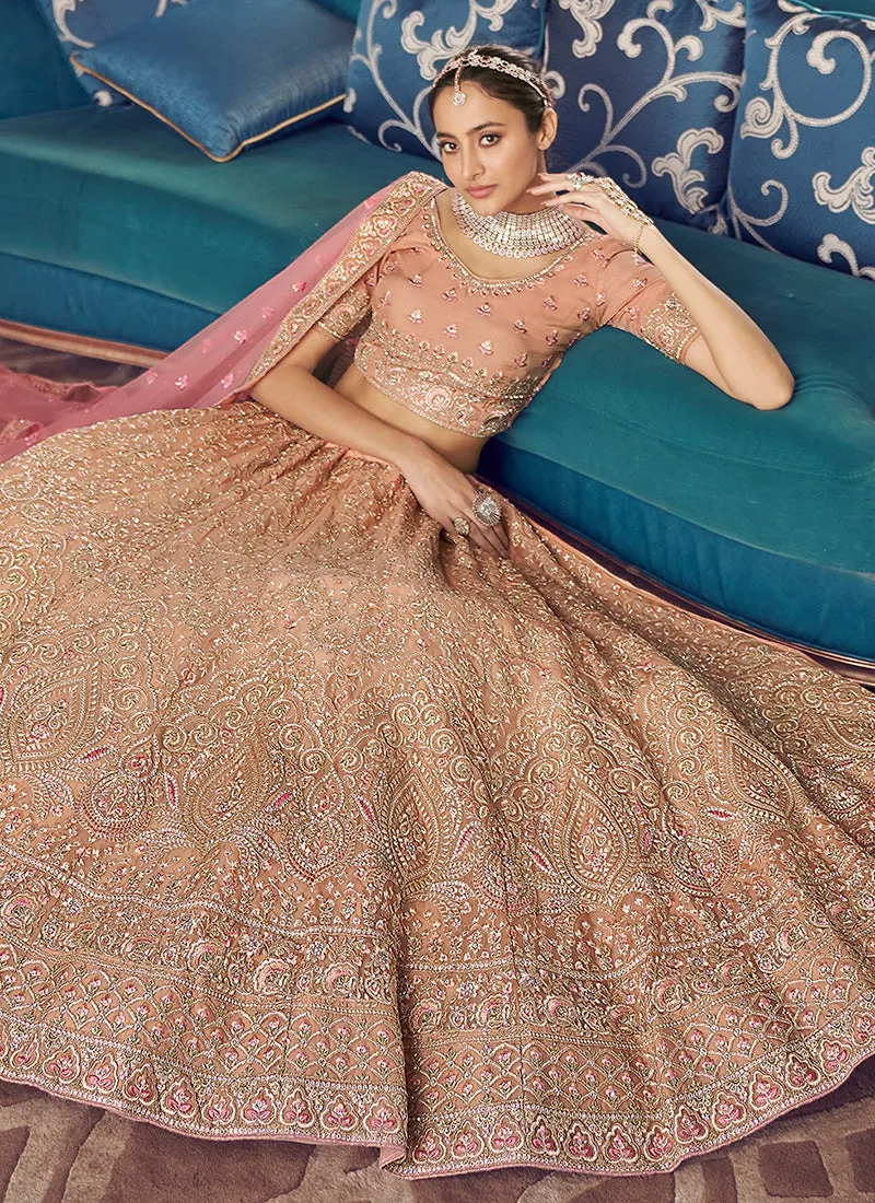 Peach Multi Embroidery Wedding Lehenga Choli